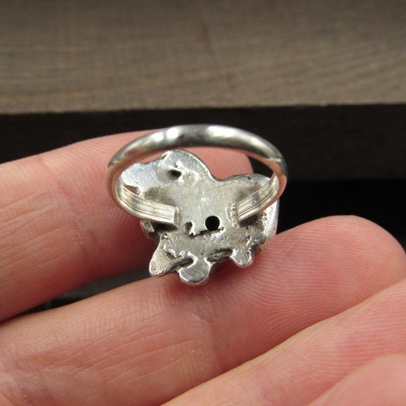 Size 6 Sterling Silver Abstract Design Black Stone Band Ring Vintage - Picture 5 of 8